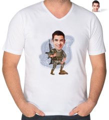 Kişiye Özel Uzman Çavuş Karikatürlü V Yaka Tişört-1