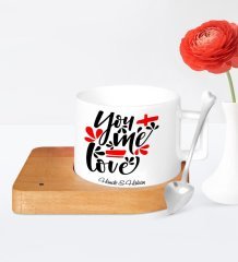 Kişiye Özel Sevgililer Günü Tasarımlı Ahşap Altlıklı Seramik Fincan - 79