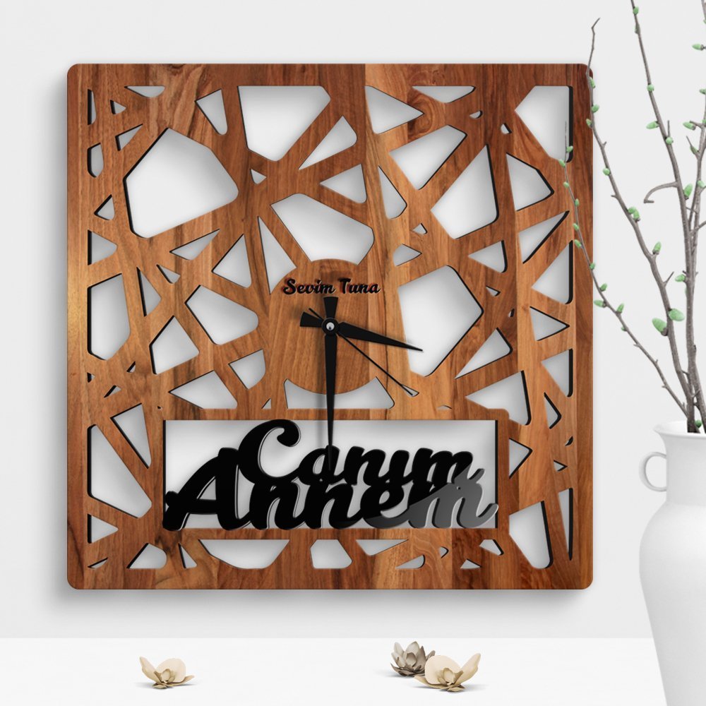 Kişiye Özel Canım Annem Tasarımlı Büyük Ahşap Duvar Saati - Model 1-5