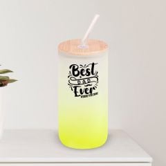 BK Gift İsimli Dad Tasarımlı Sarı Renk Pipetli Buzlu Cam Bardak 600ml - 5, Babaya Hediye, Doğum Günü Hediyesi