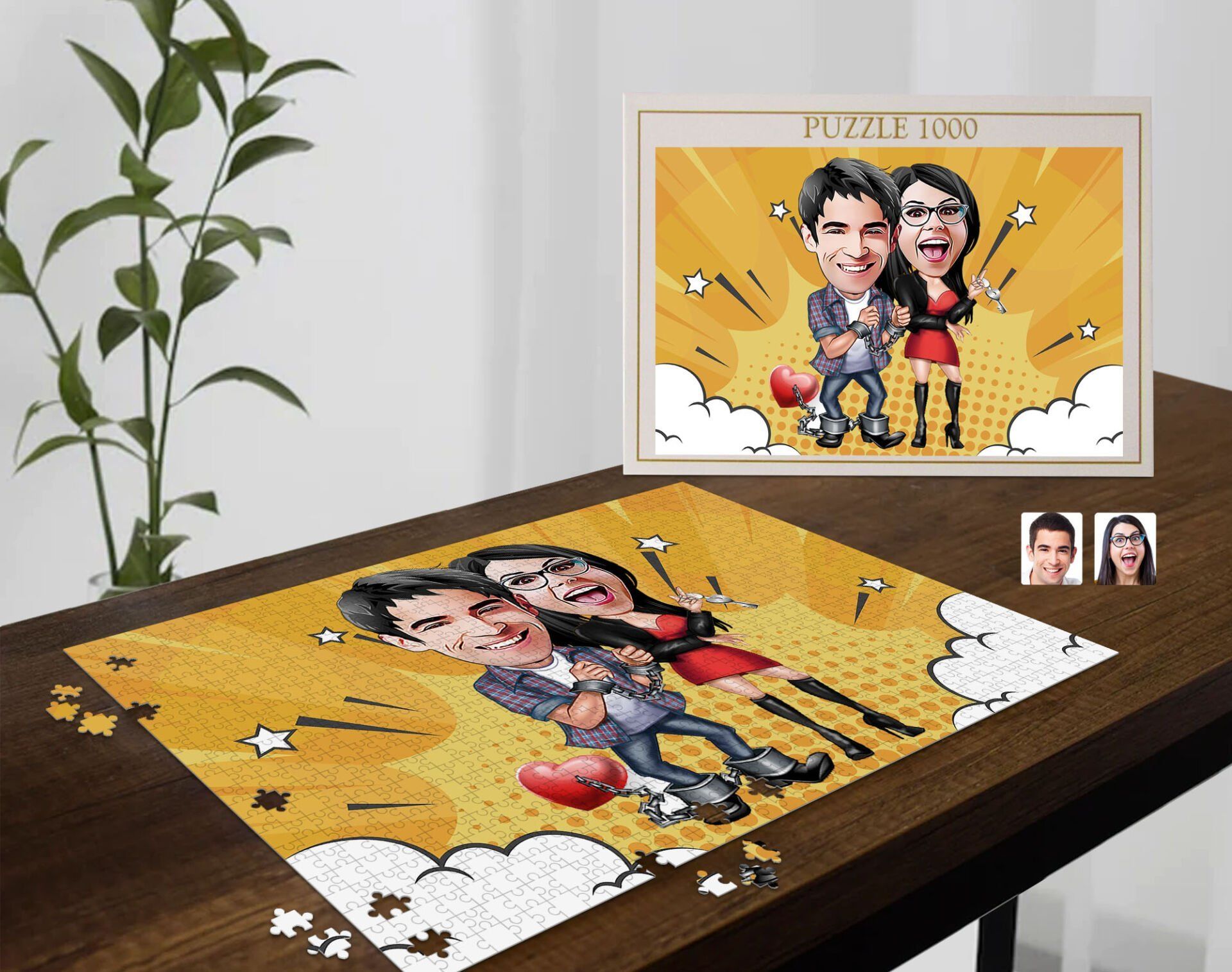 BK Gift Kişiye Özel Sevgililer Karikatürlü 1000 Parça Profesyonel Puzzle-1