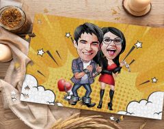 BK Gift Kişiye Özel Sevgililer Karikatürlü 1000 Parça Profesyonel Puzzle-1