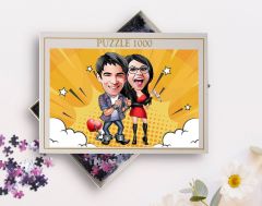 BK Gift Kişiye Özel Sevgililer Karikatürlü 1000 Parça Profesyonel Puzzle-1