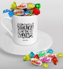 Kişiye Özel Yılın Öğretmeni Türk Kahvesi Fincanı ve Haribo Şeker Hediye Seti-1