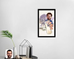 BK Home Erkek Rakı Karikatürlü Dekoratif Ahşap Siyah Çerçeveli Tablo-1