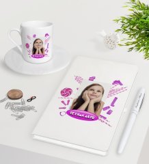 Kişiye Özel Fotoğraflı Doğum Günü Beyaz Defter Kalem Türk Kahvesi Fincanı Seti-4