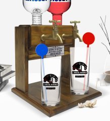 Kişiye Özel Renkli Baskılı I Need Vodka İkili Vodka Bardağı ve Çift Musluklu Doğal Ahşap Vodka Standı-1