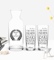 Kişiye Özel Renkli Baskılı Onu Bunu Bilmem Tasarımlı İkili Rakı Bardağı ve Karaf Hediye Seti-1