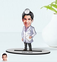 BK Gift Kişiye Özel Erkek Doktor Karikatürlü Ahşap Biblo Model 10
