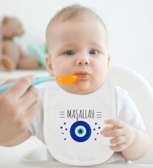 BK Kids Maşallah Tasarımlı Beyaz Bebek Body Zıbın ve Mama Önlüğü Hediye Seti-1