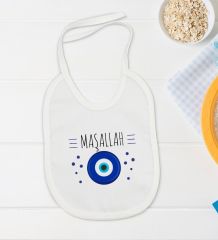 BK Kids Maşallah Tasarımlı Beyaz Bebek Body Zıbın ve Mama Önlüğü Hediye Seti-1