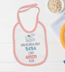 BK Kids Masal Anlat Baba Tasarımlı Pembe Bebek Body Zıbın ve Mama Önlüğü Hediye Seti-1