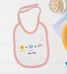 BK Kids Kişiye Özel Annem Babam Ben Tasarımlı Pembe Bebek Body Zıbın ve Mama Önlüğü Hediye Seti