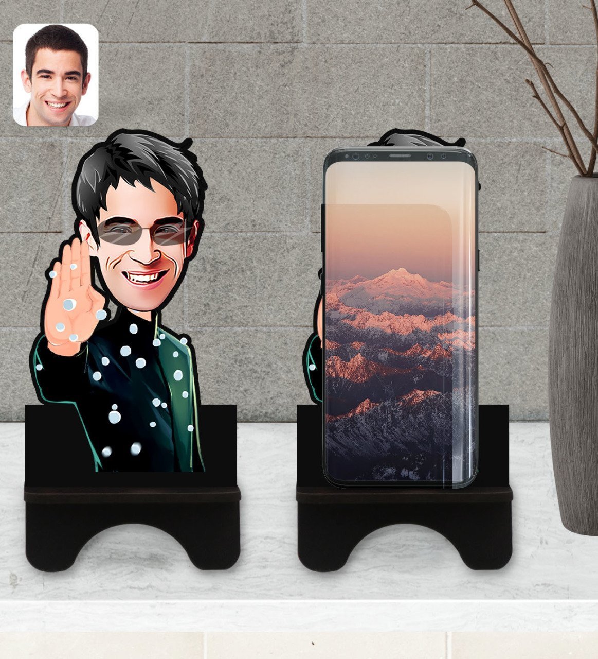 Kişiye Özel Matrix Neo Karikatürlü Ahşap Biblo Telefon Standı-1