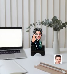 Kişiye Özel Matrix Neo Karikatürlü Ahşap Biblo Telefon Standı-1