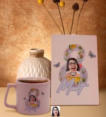 BK Gift 8 Mart Karikatürlü Pudra Pembesi Sert Kapaklı Defter ve Middle Kupa Seti, Arkadaşa Hediye, Yeni İş Hediyesi, Doğum Günü Hediyesi-3