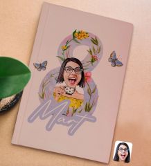 BK Gift 8 Mart Karikatürlü Pudra Pembesi Sert Kapaklı Defter ve Middle Kupa Seti, Arkadaşa Hediye, Yeni İş Hediyesi, Doğum Günü Hediyesi-3