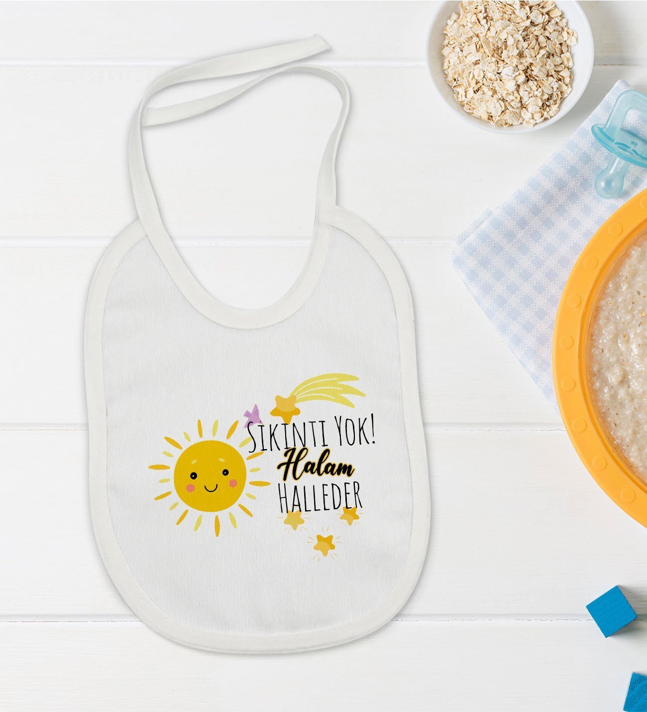 BK Kids Sıkıntı Yok Halam Halleder Tasarımlı Bebek Mama Önlüğü - Model 1