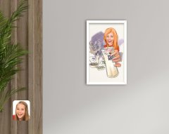 BK Home Kadın Rakı Karikatürlü Dekoratif Ahşap Beyaz Çerçeveli Tablo-1
