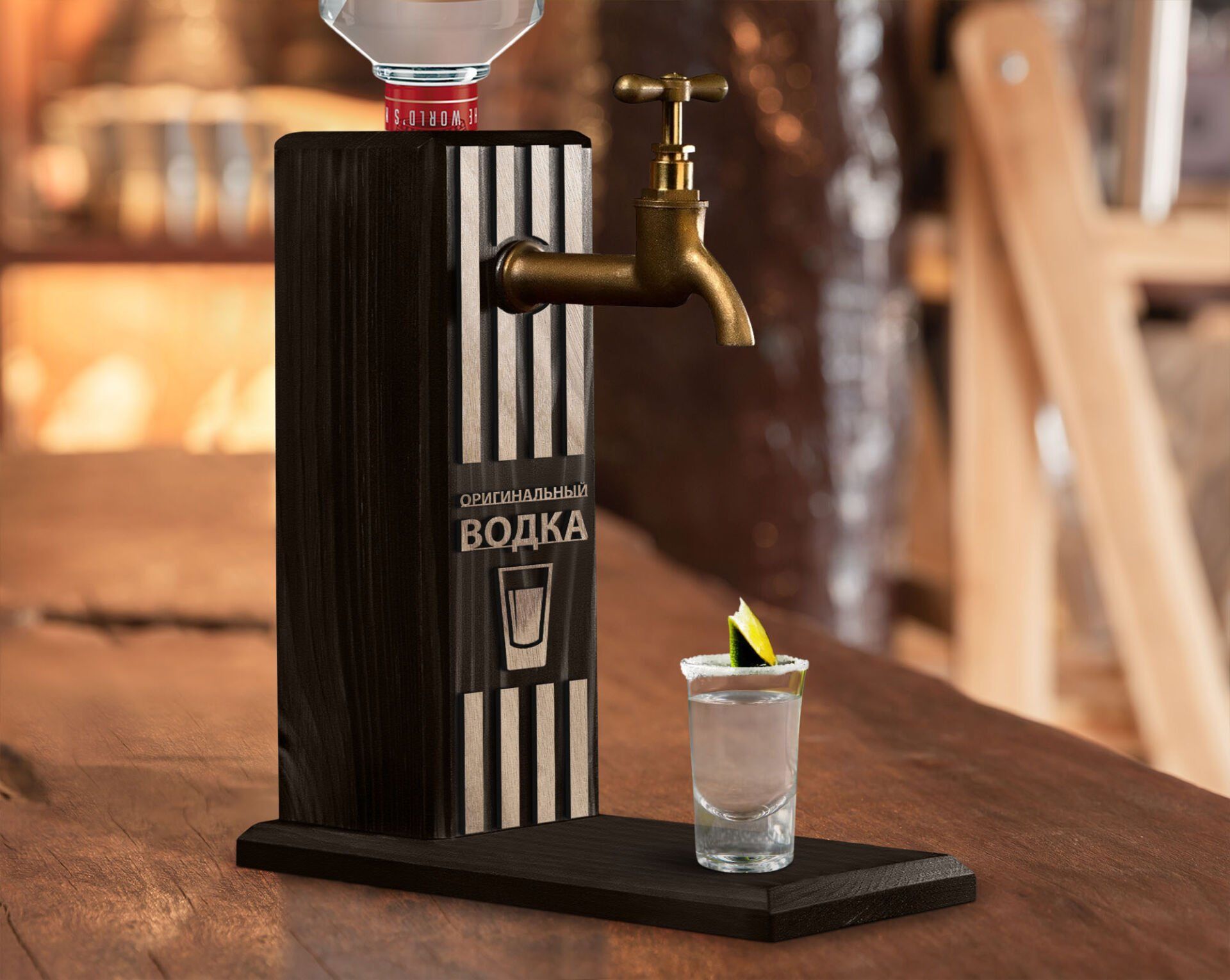 BK Gift Kişiye Özel Kabartma İsimli Musluklu Siyah(Ebony) Ahşap Vodka Standı, Vodka Çeşmesi, Doğum Günü Hediyesi, Ev Hediyesi, İçecek Dispenseri-2