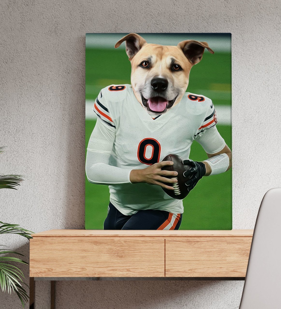Evcil Dostlara Özel Amerikan Futbolcusu Tasarımlı Portre Kanvas Tablo 50x70cm-3