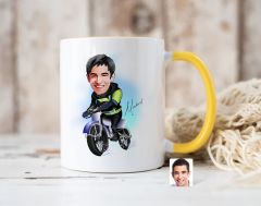 Bk Gift Kişiye Özel Motorcu Karikatürlü Sarı Kupa Bardak-1, Sevgiliye Hediye, Arkadaşa Hediye