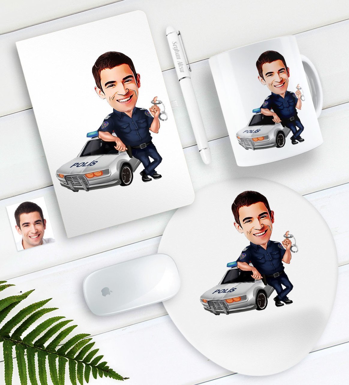 Kişiye Özel Bay Trafik Polisi Karikatürlü Defter Kalem Kupa Mouse Pad Seti-1