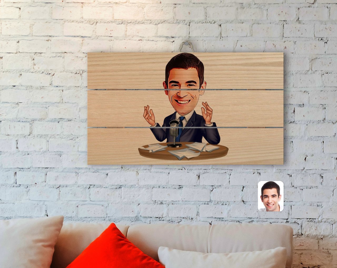 Kişiye Özel Erkek Spiker Karikatürlü Otantik Ahşap Palet Tablo-1