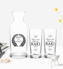 Kişiye Özel Renkli Baskılı Olursa Olur Tasarımlı İkili Rakı Bardağı ve Karaf Hediye Seti-1