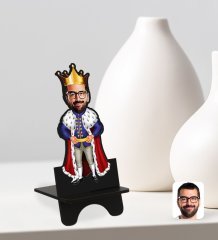 Kişiye Özel Kral Karikatürlü Ahşap Biblo Telefon Standı-1