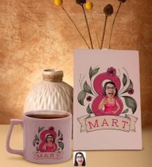 BK Gift 8 Mart Karikatürlü Pudra Pembesi Sert Kapaklı Defter ve Middle Kupa Seti, Arkadaşa Hediye, Yeni İş Hediyesi, Doğum Günü Hediyesi-2