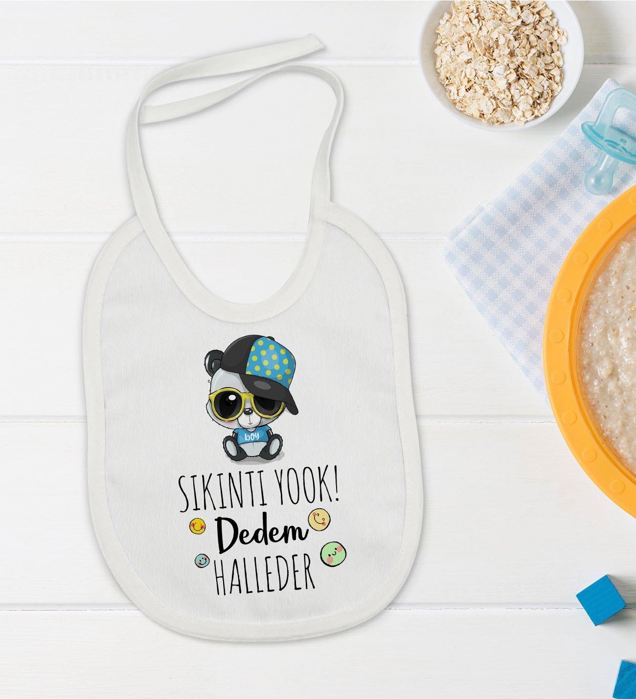 BK Kids Sıkıntı Yok Dedem Halleder Tasarımlı Bebek Mama Önlüğü - Model 2