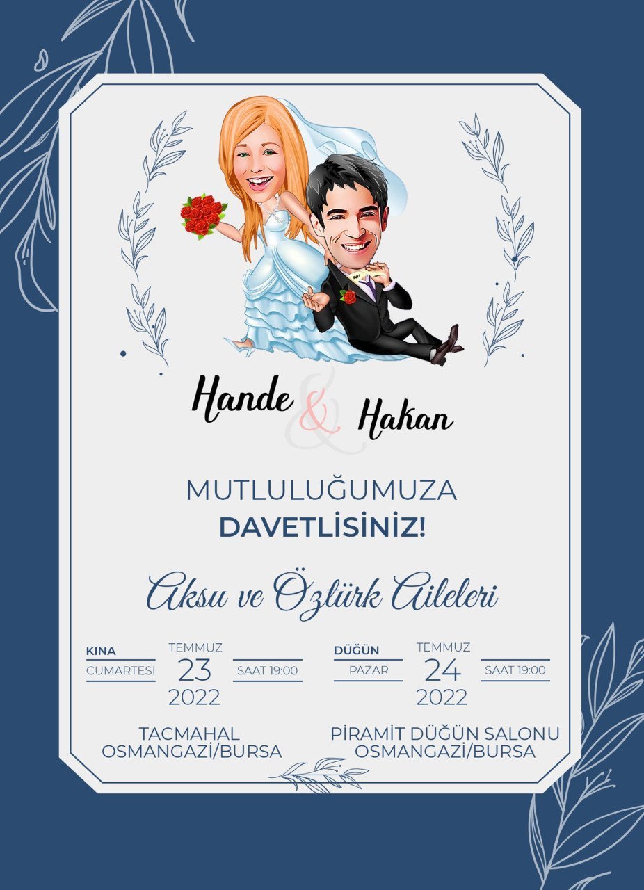 Kişiye Özel Karikatürlü Bitmeyen Düğün Davetiyesi Model 91