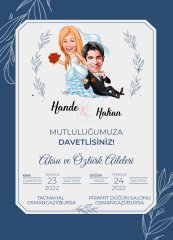 Kişiye Özel Karikatürlü Bitmeyen Düğün Davetiyesi Model 91