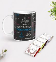 Kişiye Özel Matematik Öğretmeni Beyaz Kupa ve Çikolata Hediye Seti-11