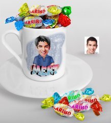 Kişiye Özel Bay İsimli Karikatürlü Türk Kahvesi Fincanı ve Haribo Şeker Hediye Seti-1