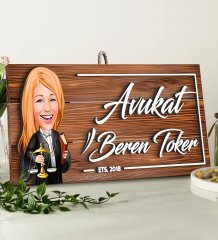 BK Gift Kişiye Özel Avukat Karikatürlü Dekoratif Ahşap Tabela-2