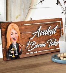 BK Gift Kişiye Özel Avukat Karikatürlü Dekoratif Ahşap Tabela-2