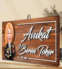 BK Gift Kişiye Özel Avukat Karikatürlü Dekoratif Ahşap Tabela-2