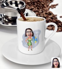 BK Gift Kişiye Özel Tatilci Kadın Karikatürlü Türk Kahvesi Fincanı-6