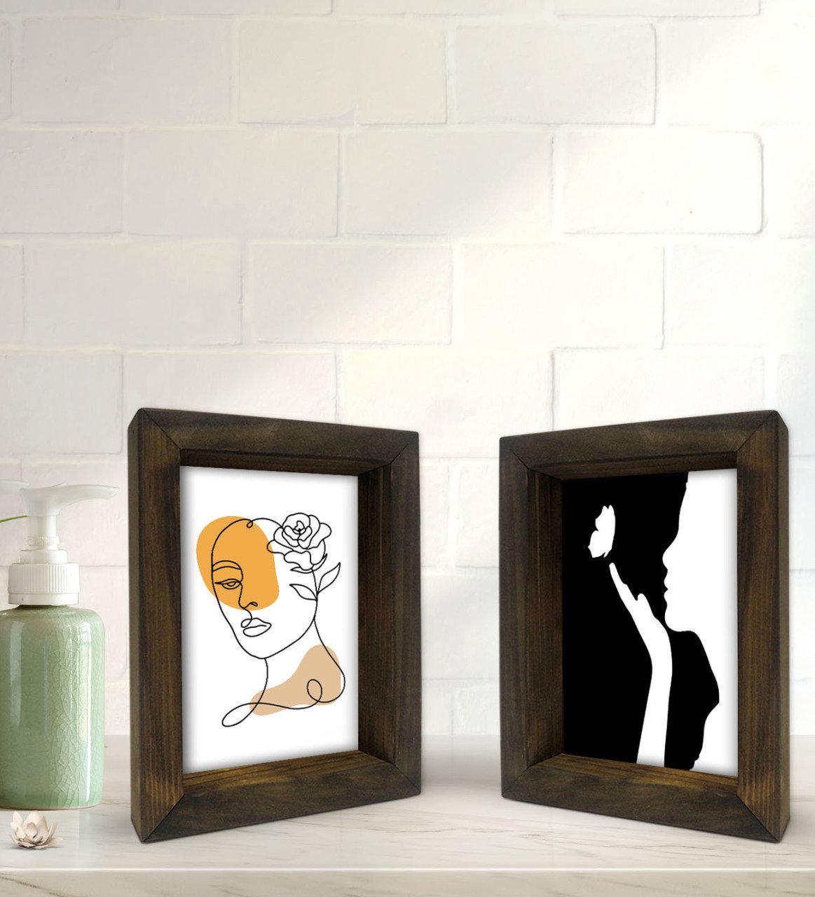 Bk Gift Banyo Dekoratif 2'li Doğal Masif Ahşap Çerçeve 15x20cm-4