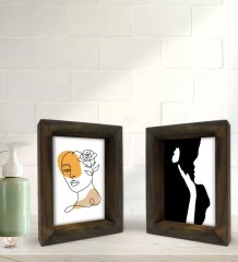 Bk Gift Banyo Dekoratif 2'li Doğal Masif Ahşap Çerçeve 15x20cm-4