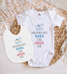 BK Kids Masal Anlat Baba Tasarımlı Beyaz Bebek Body Zıbın ve Mama Önlüğü Hediye Seti-1