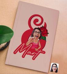 BK Gift 8 Mart Karikatürlü Pudra Pembesi Sert Kapaklı Defter ve Middle Kupa Seti, Arkadaşa Hediye, Yeni İş Hediyesi, Doğum Günü Hediyesi-1