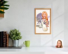 BK Home Kadın Rakı Karikatürlü Dekoratif Retro Ahşap Tablo-1