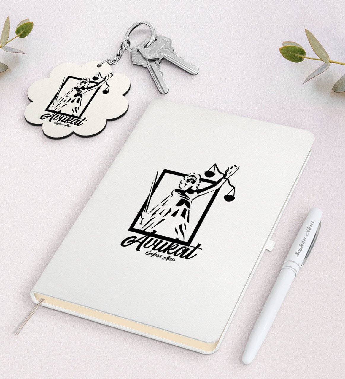 Kişiye Özel Avukat Beyaz Defter Kalem ve Anahtarlık Hediye Seti-16