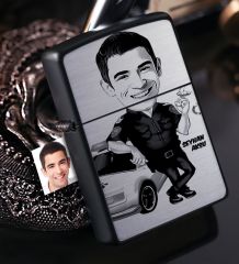Kişiye Özel Bay Polis Karikatürlü Benzinli Siyah Metal Çakmak - 5