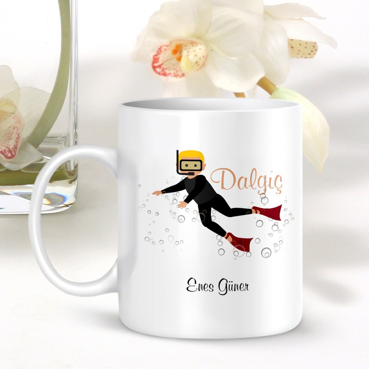 Kişiye Özel Mesleki Dalgıç Beyaz Kupa Bardak - 001