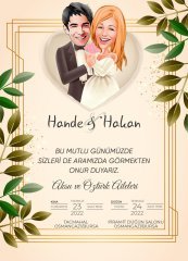 Kişiye Özel Karikatürlü Bitmeyen Düğün Davetiyesi Model 90
