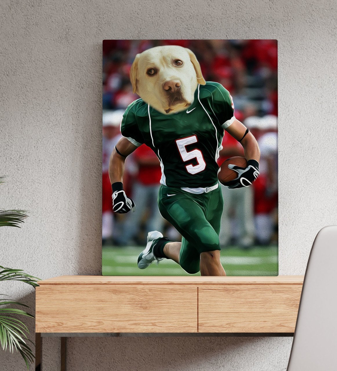 Evcil Dostlara Özel Amerikan Futbolcusu Tasarımlı Portre Kanvas Tablo 50x70cm-2